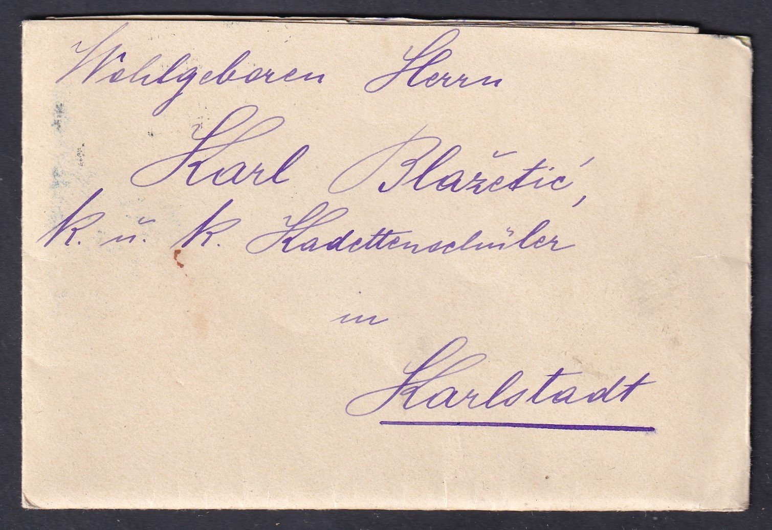 1905. Gospic, KÁROLYVÁROS / KARLOVAC-ba feladott kiaslakú levél teljes tartalommal – viaszpecsétekkel lezárva