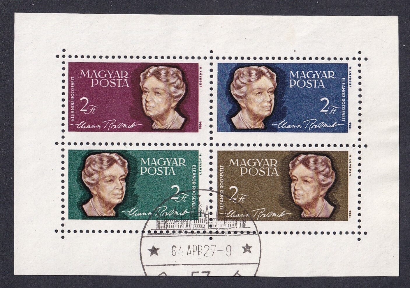 1964. Eleanor Roosevelt blokk – alkalmi bélyegzéssel