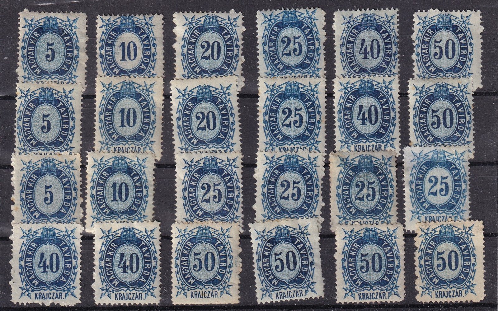 1874. Távírda krajcáros címletek