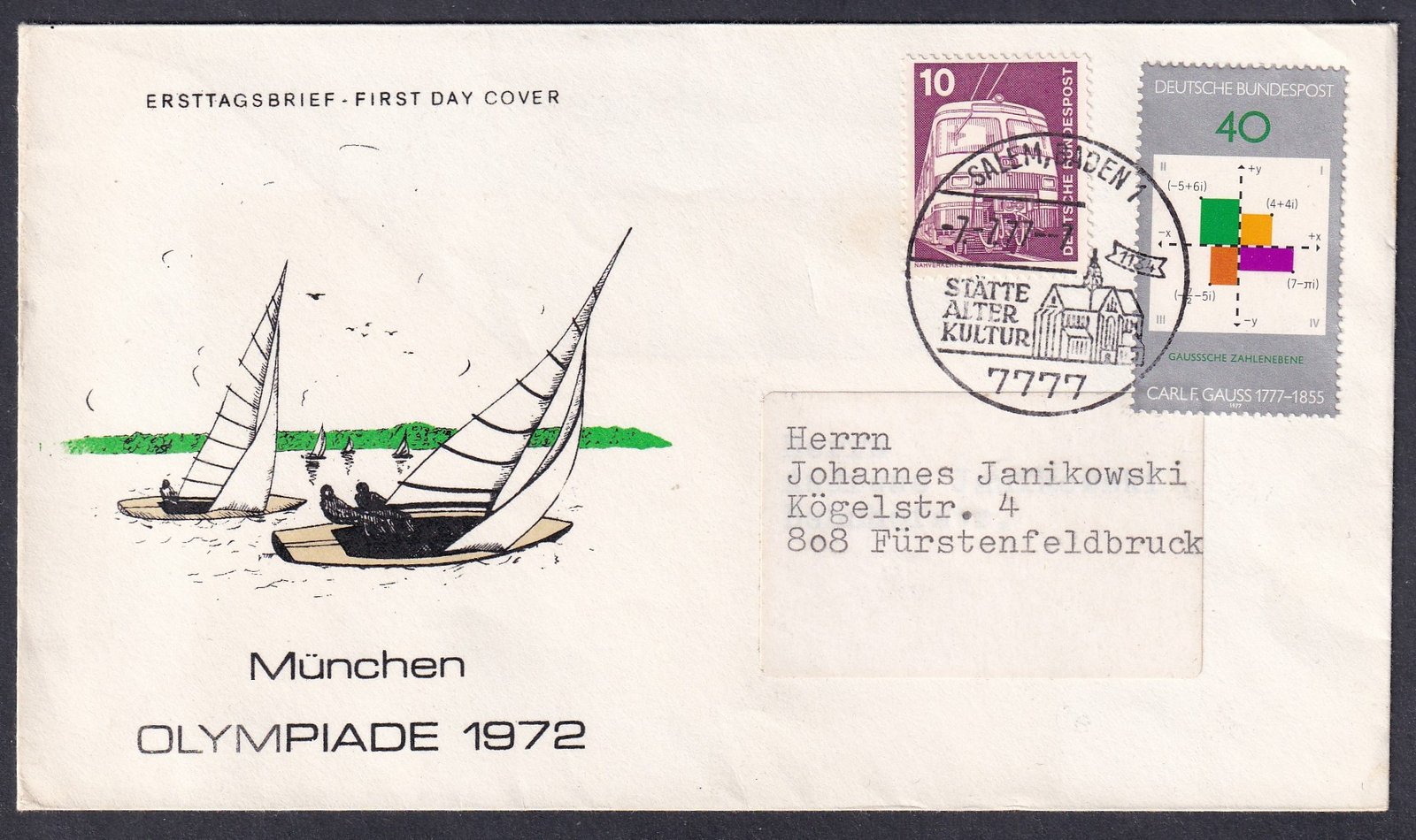 1977. NSZK, belföldi levél "München OLYMPIADE 1972" feliratos boríték