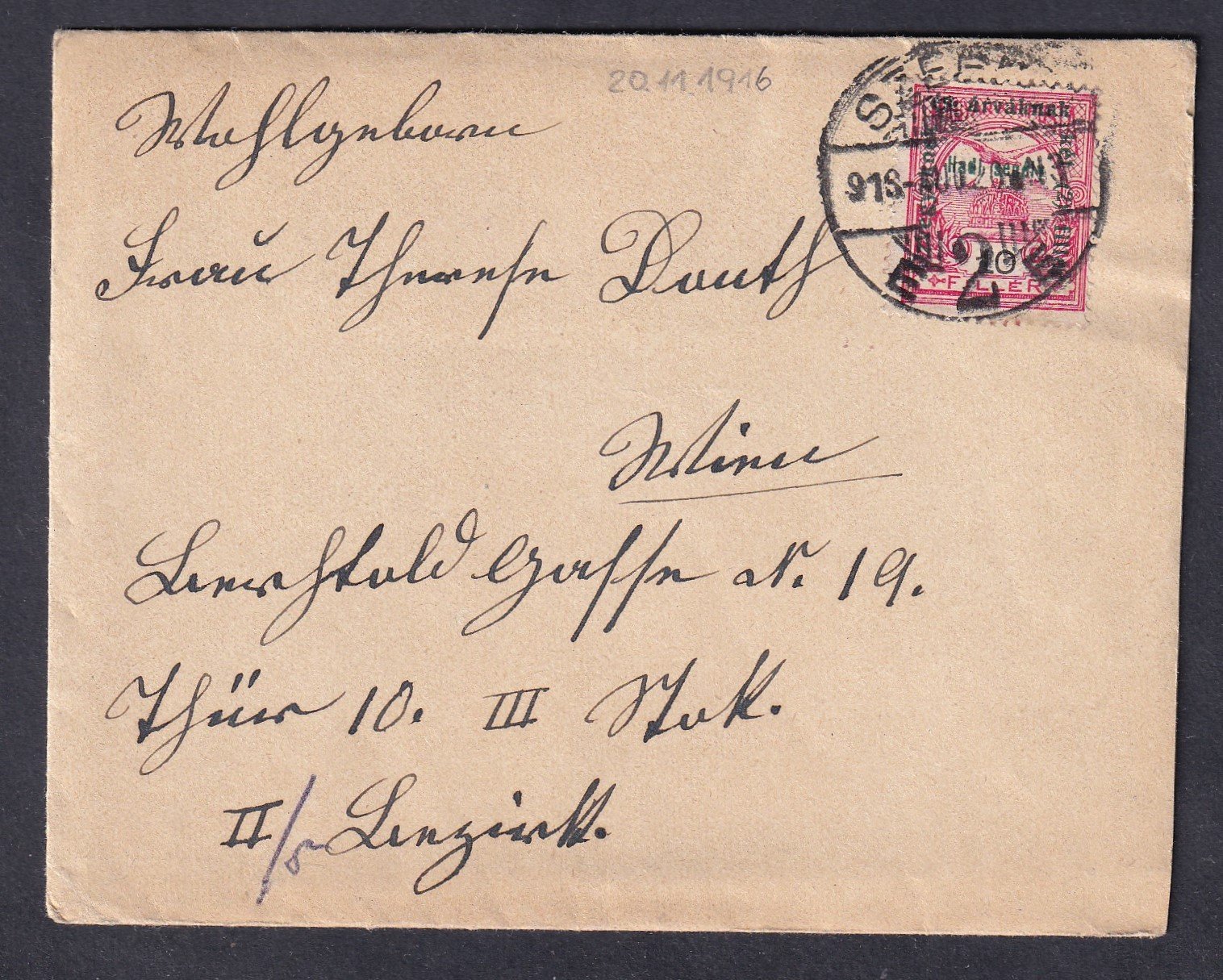 1916. Szeged, K.uk. alakulatnak UDINE (Olaszország) ekkor front városba feladott levél, teljes tartalommal