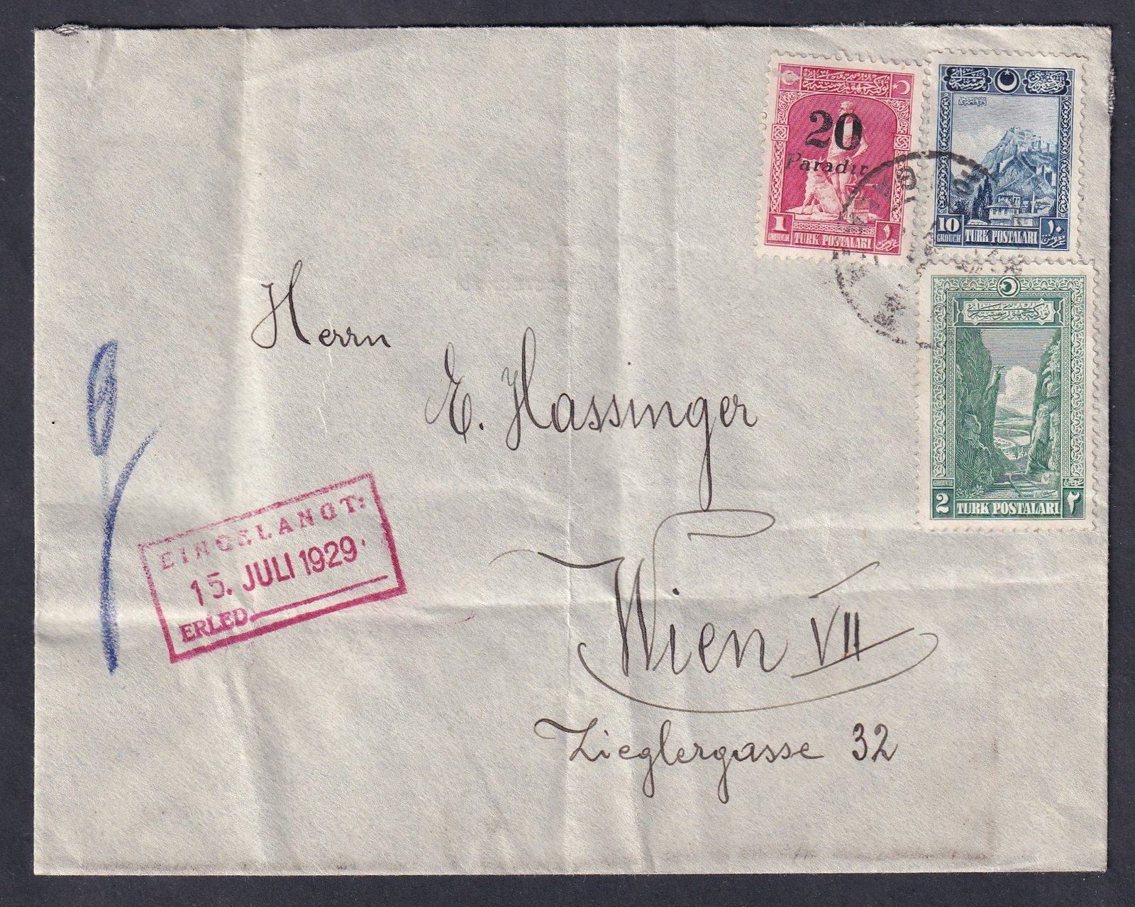1929. Törökország, Bécsbe feladott levél