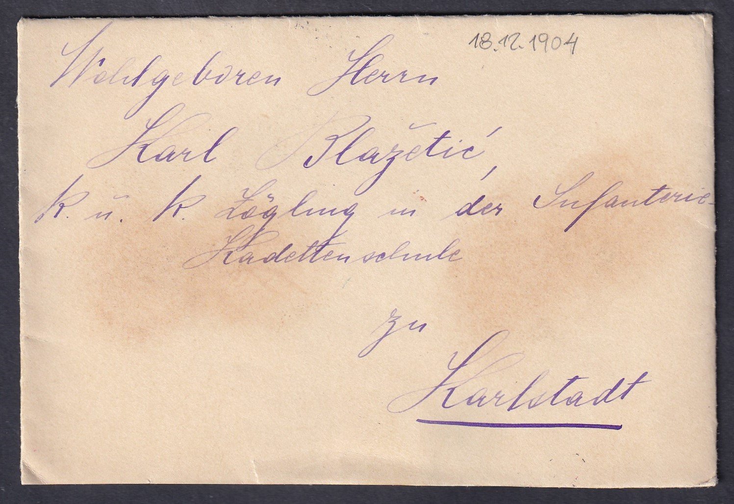 1904. KÁROLYVÁROS / KARLOVAC-ba feladott levél, teljes tartalommal