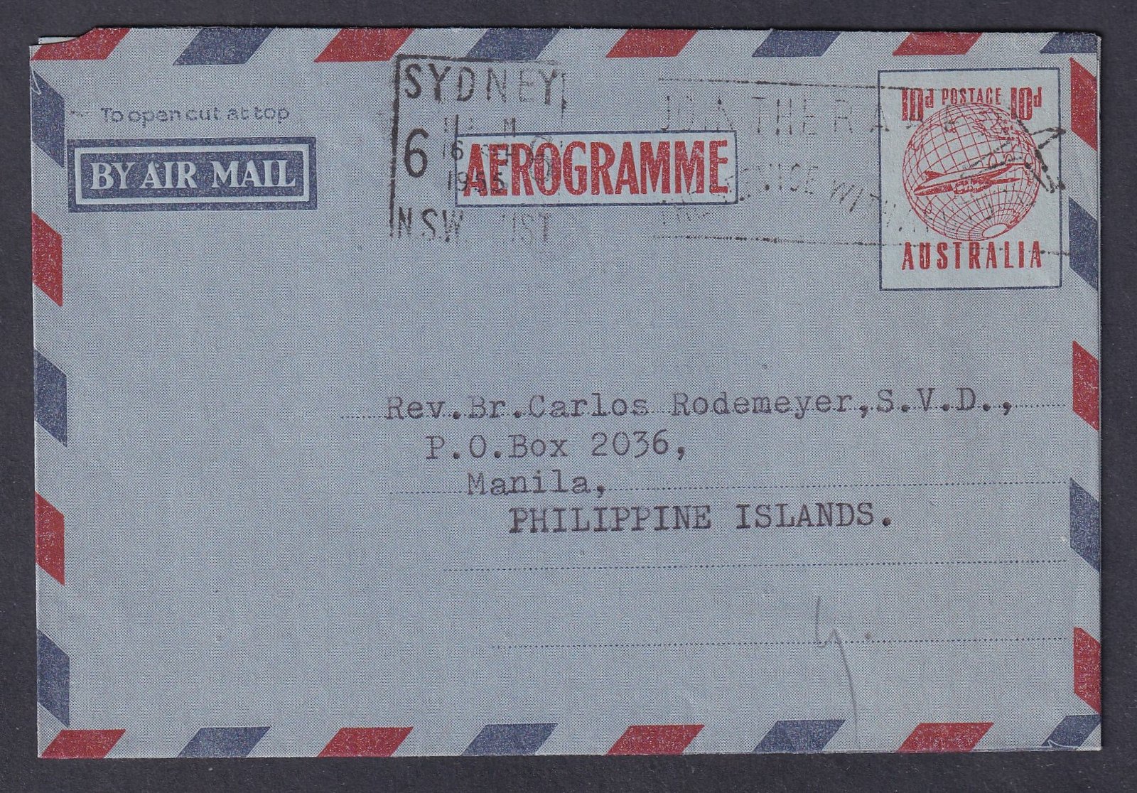 1955. Ausztrália, Manillába feladott légiposta levél