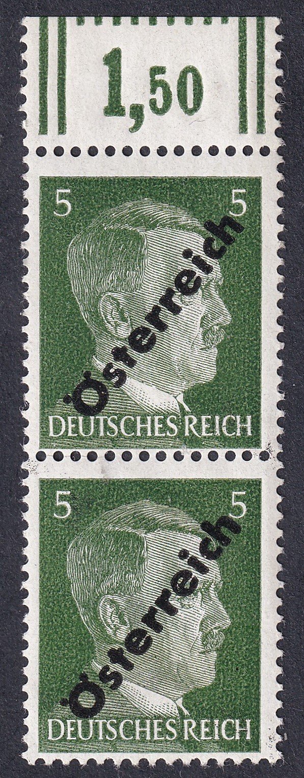 1945. Ausztria, Ideiglenes kiadás, Hitler felülnyomat, kétoldali felülnyomással