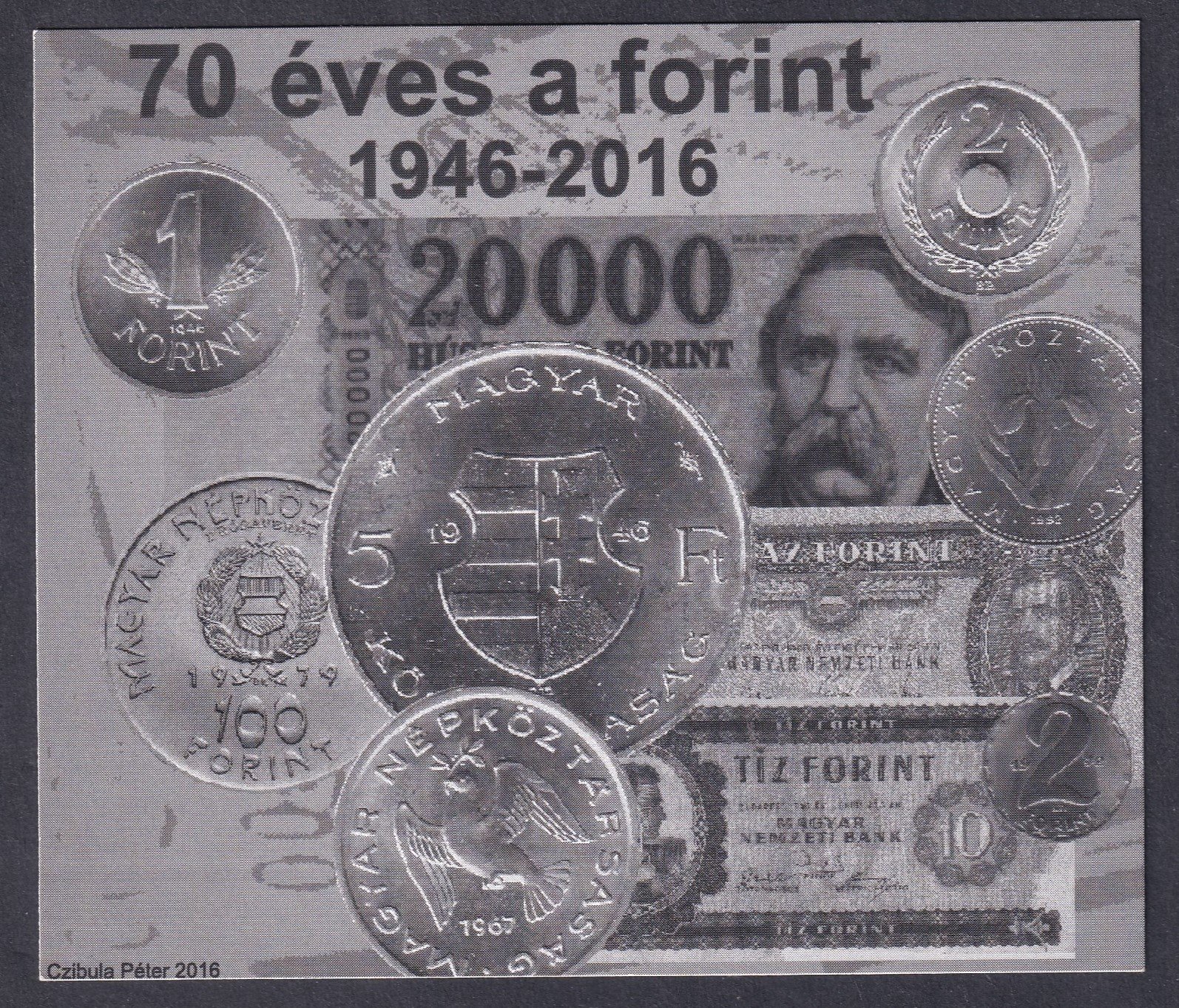 70 éves a forint emlékív -feketenyomat MINTA sorszám nélkül