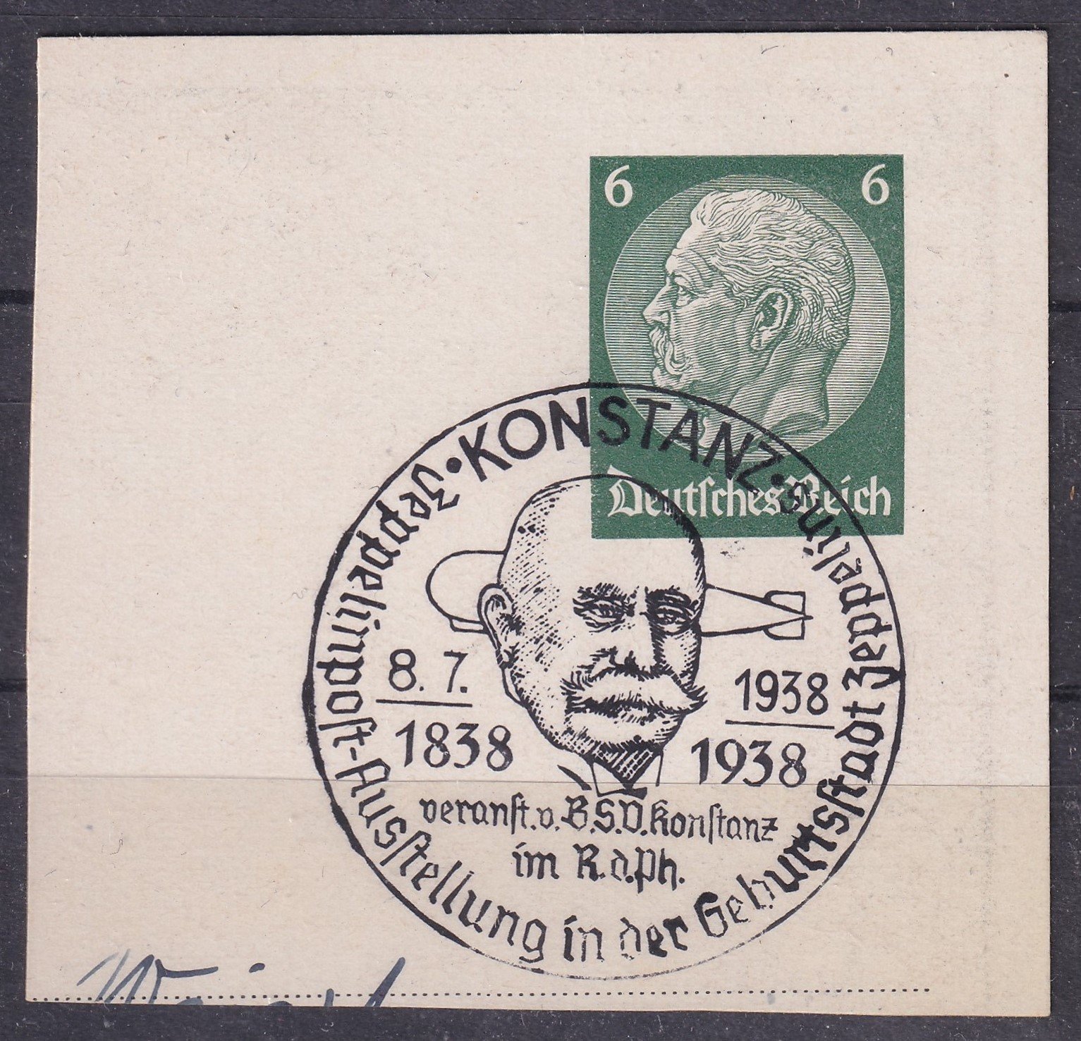 Harmadik Birodalom - Ferdinand von Zeppelin születésének 100. évfordulója alkalmi bélyegzés