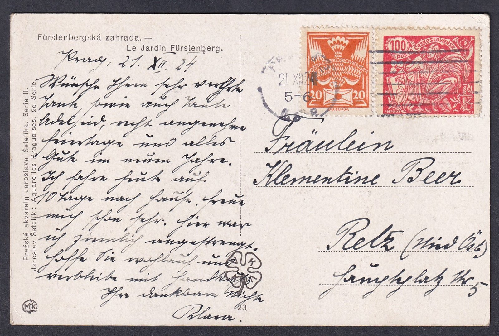 1924. Prága, Ausztriába feladott képeslap