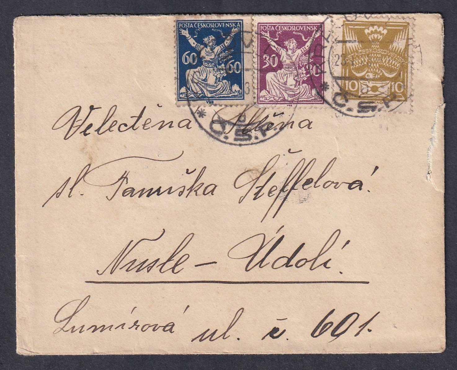 1923. Csehszlovákia, Králová, Nuselské údolí-bafeladott levél