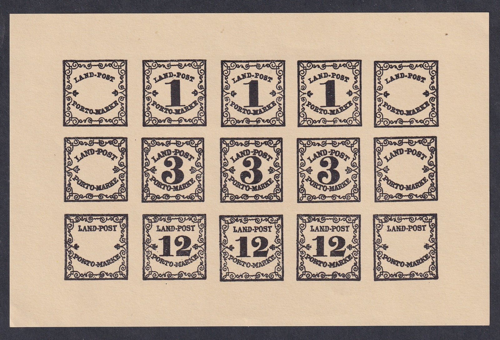 BADEN (1862 Portó bélyeg sor) utánnyomat kisív