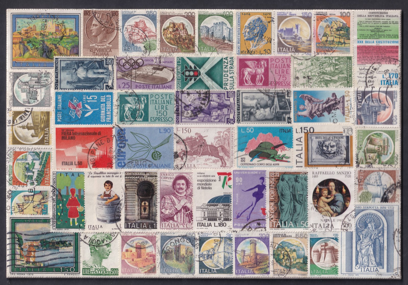 48 db vegyes olasz bélyeg, eredet "retró" csomagolásban