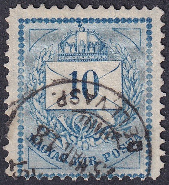 1874. 10kr felső gyöngysor durva metszet javítás