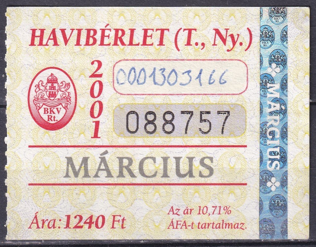 2001. Budapest, Havibérlet (T., Ny.) - Március