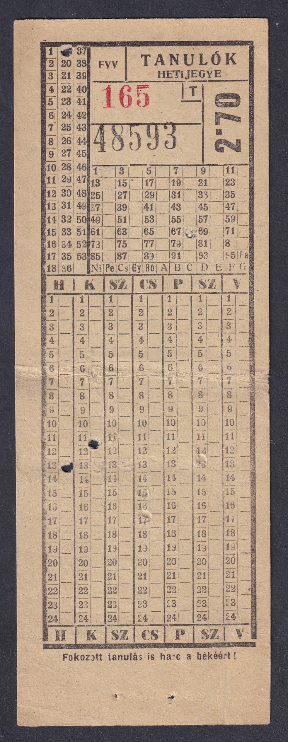 FVV, Tanulók Hetijegye