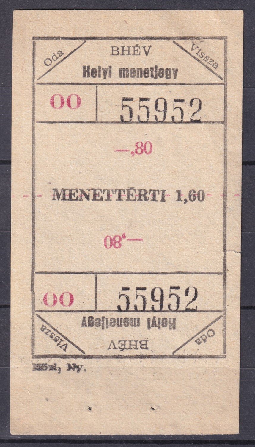 BHÉV – Menettérti jegy - 80f (használatlan)