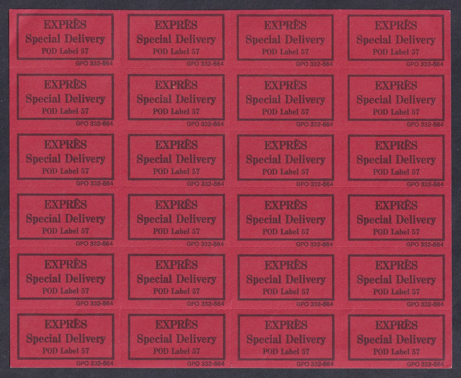 1958. USA, EXPRES Speciális címke "POD" - 24 db-os tömb