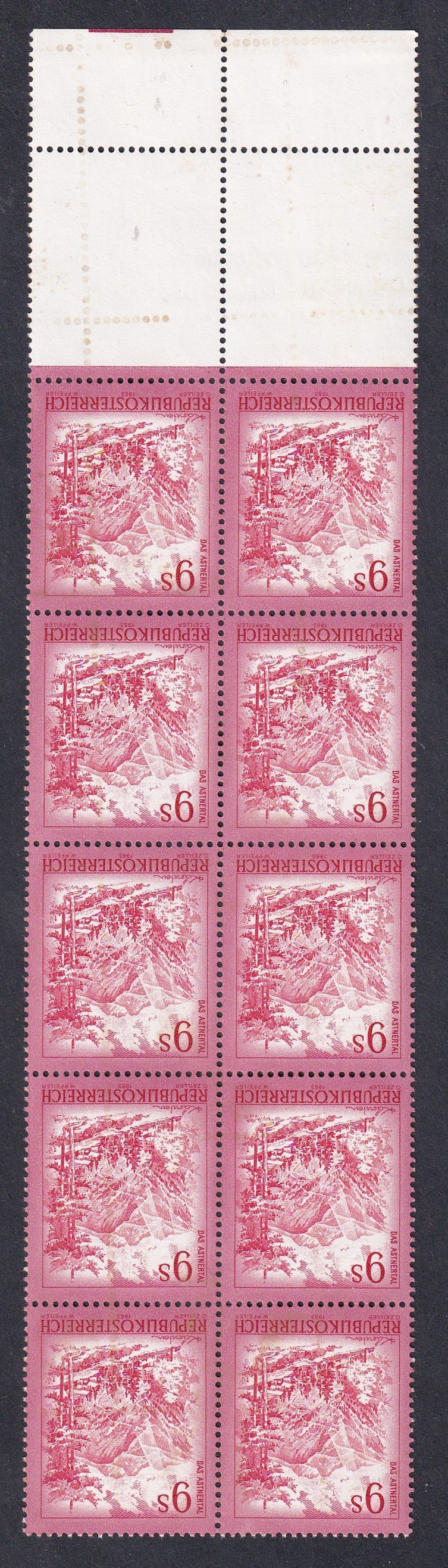 1976. Ausztria, 9s - ívszéli üresmezős 10-es tömb