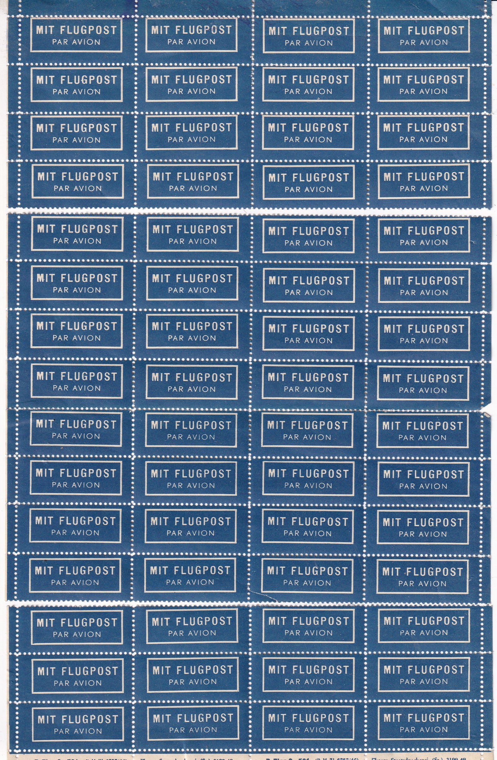 '50.es években használt amerikai légiposta címkék nagy tömbben