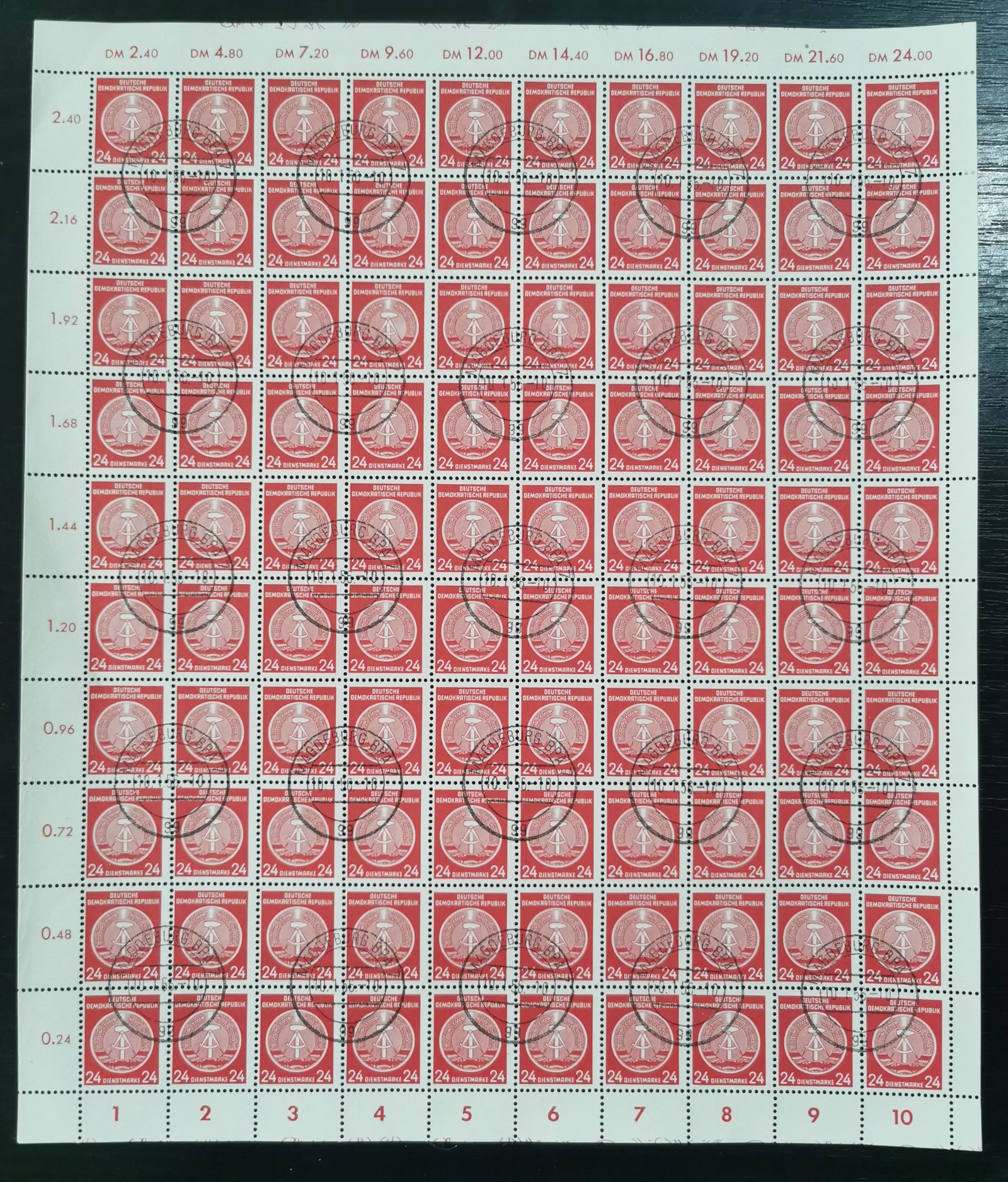 nor 1950. NDK 24pfn Hívatalos bélyeg teljes ív bélyegezve