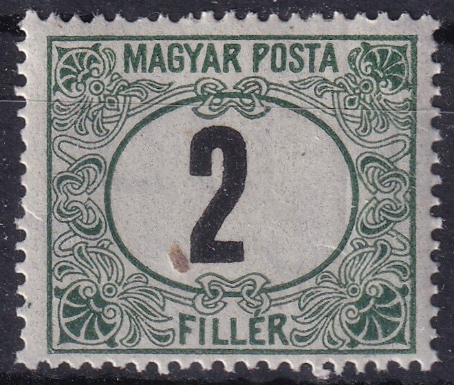 1913. Portó 2 fillér látványos papírzárvány - gyártáskori papírszennyeződés