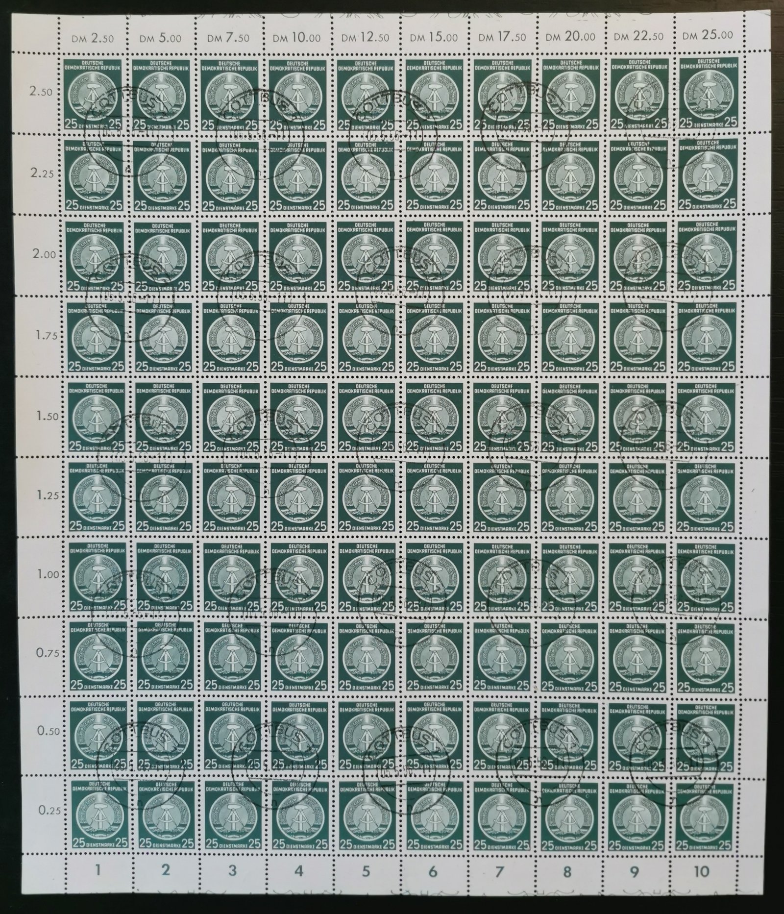 rpt 1954. NDK 25pf, bélyegzett Hivatalos bélyeg ív