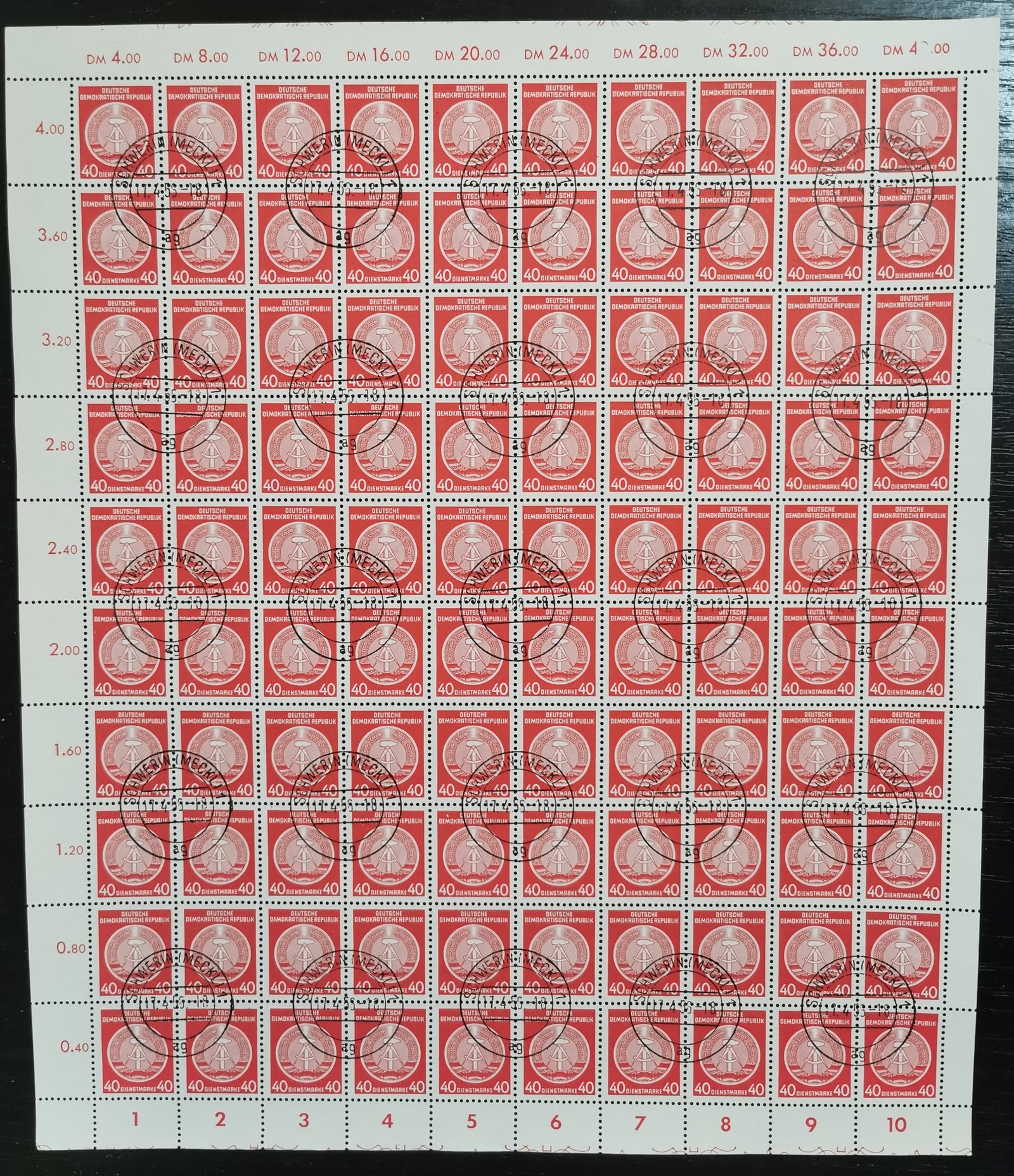 hdrpl 1954. NDK 40pf, bélyegzett Hivatalos bélyeg ív