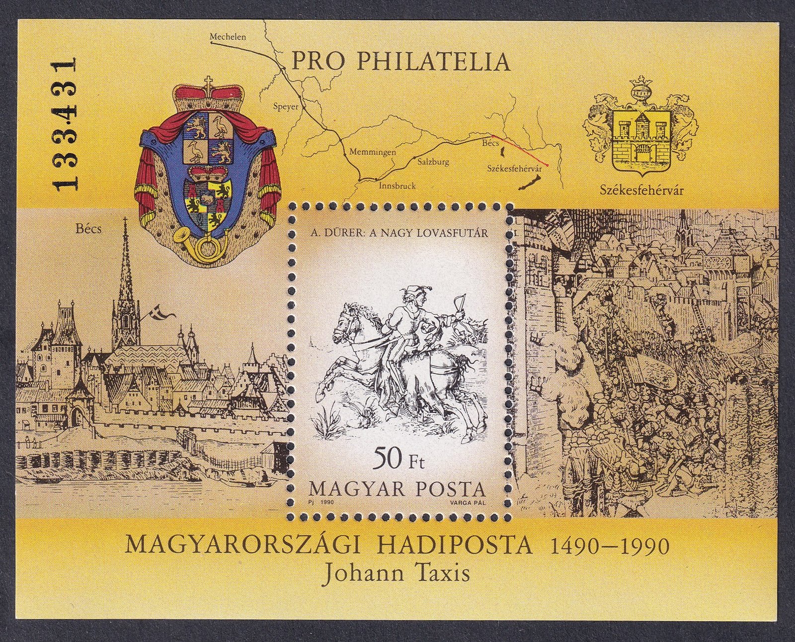1990. Pro Philatelia blokk - 3 mm magas sorszámmal