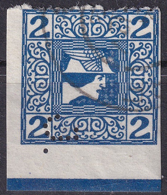 1908. Ausztria, Hírlapbélyeg perfinnel az alsó ívszéllen keretléc lenyomattal