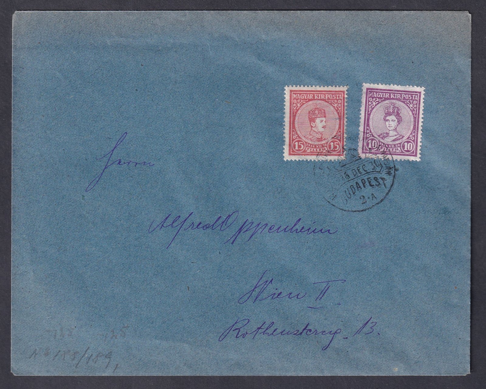 1916. Budapest, Bécsbe feladott harmadik súlyfokozatú levél