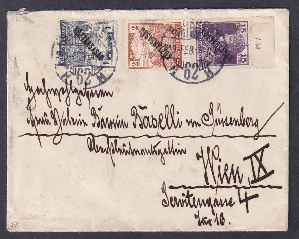 1919. Budapest, Bécsbe feladott levél, Köztársaság bélyegekkel