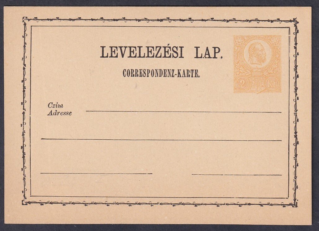 ÚJNYOMAT - 1871. 2 kr díjjegyes levelezőlap