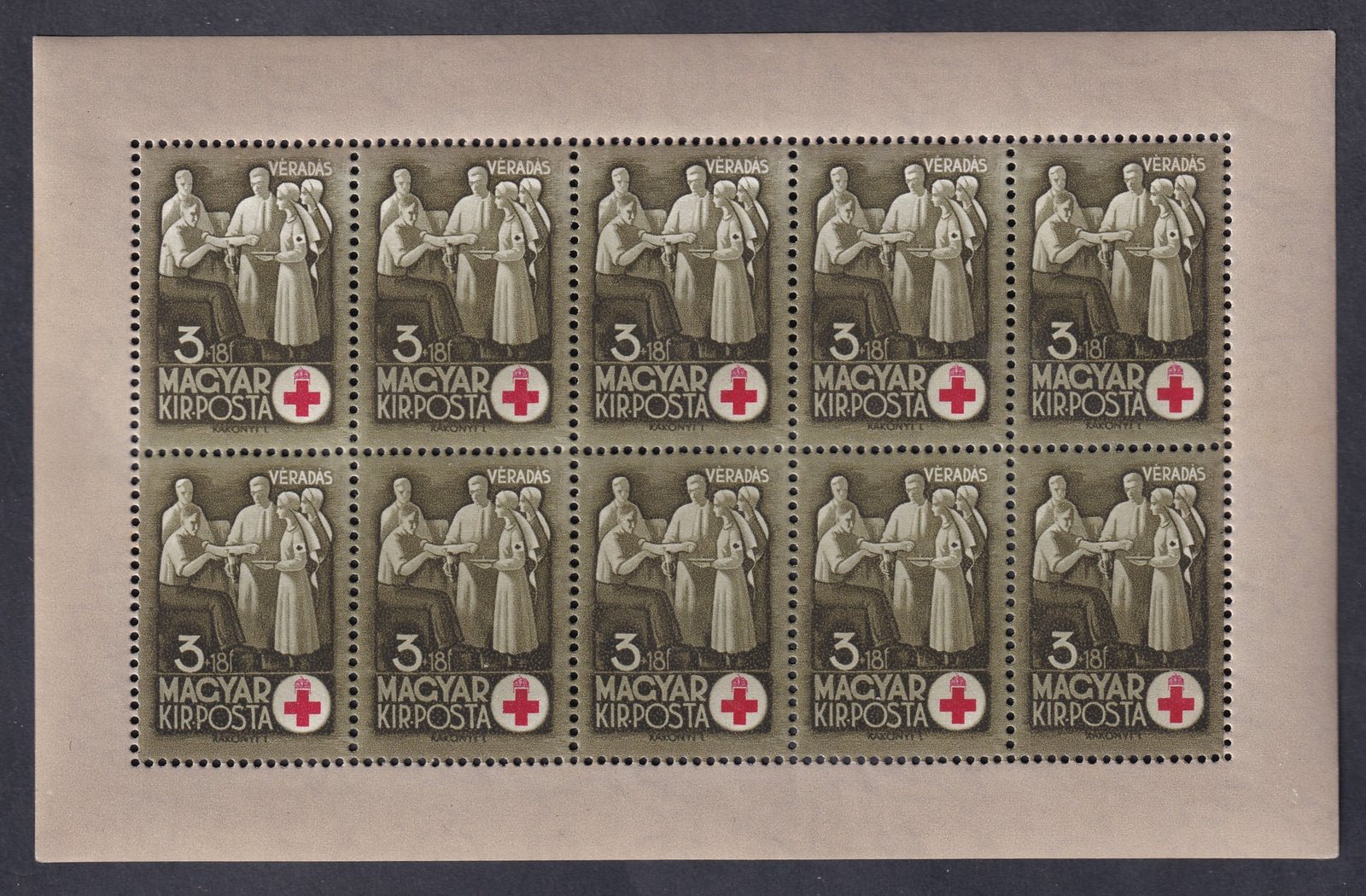 1942. Vöröskereszt 3f kisív