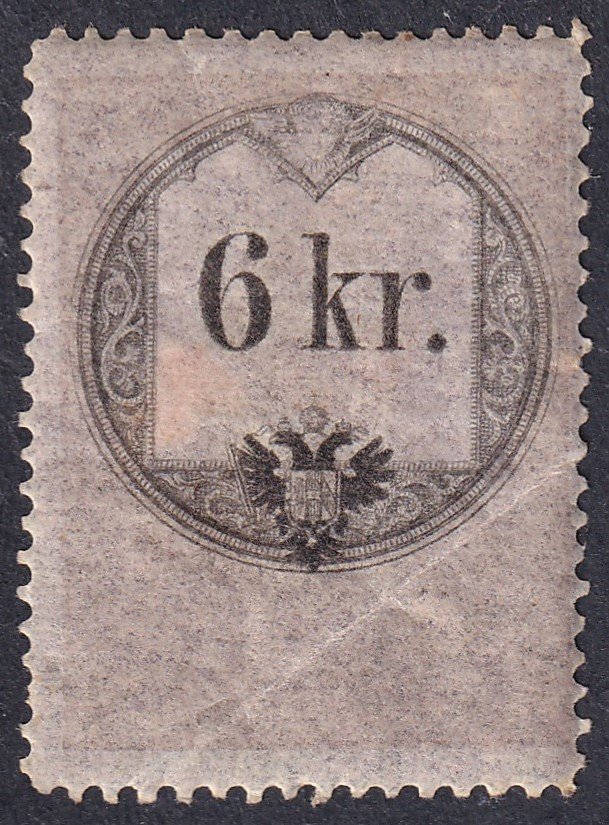 Ausztria, használatlan 6kr Illetékbélyeg, eredeti gumival falcos* - hártyapapíron (ferde töréssel)