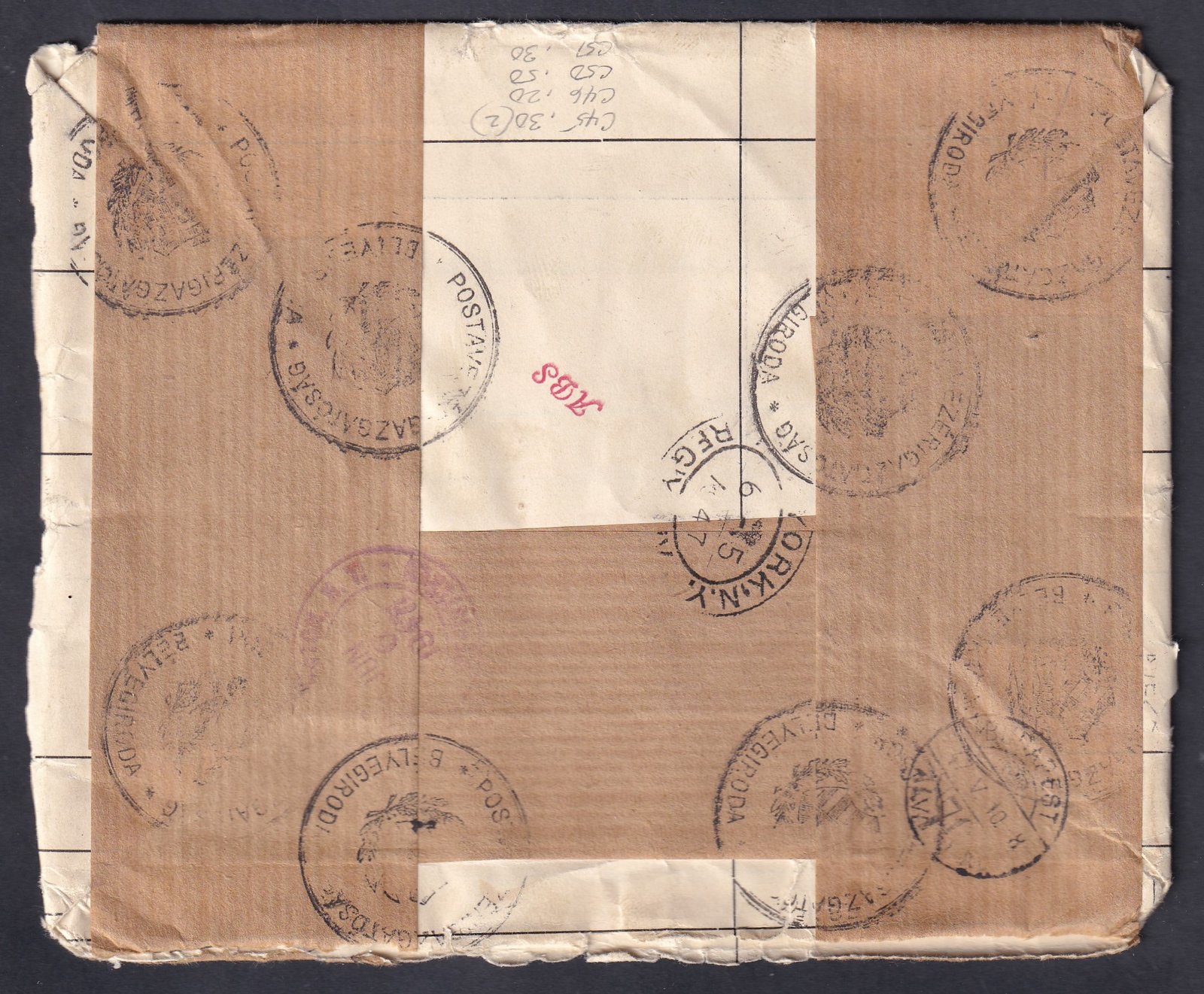 1947. Budapest, Washington (USA)-ba feladott vámkezelt-ajánlott levél