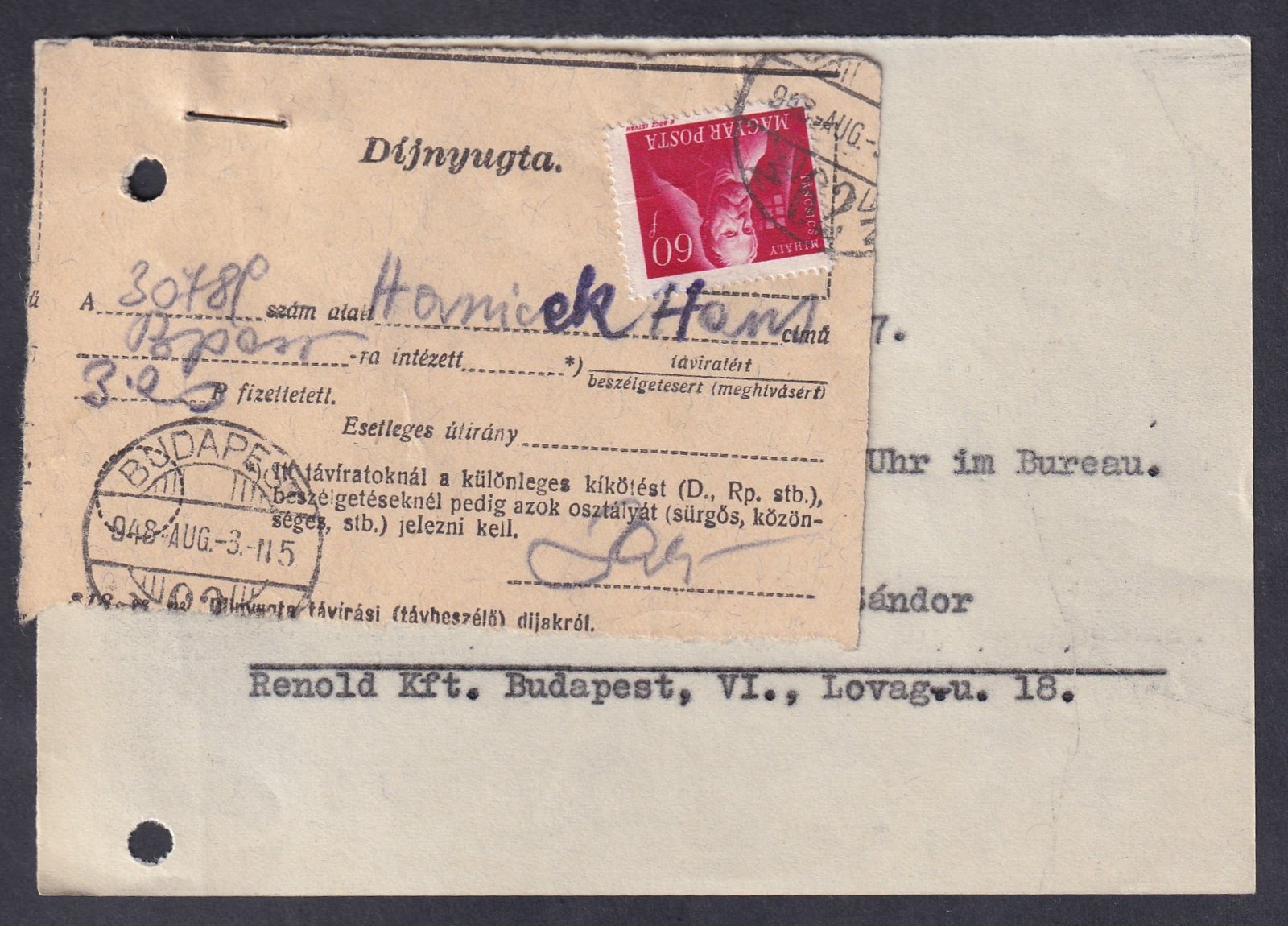 1948. Távírati Díjnyugta