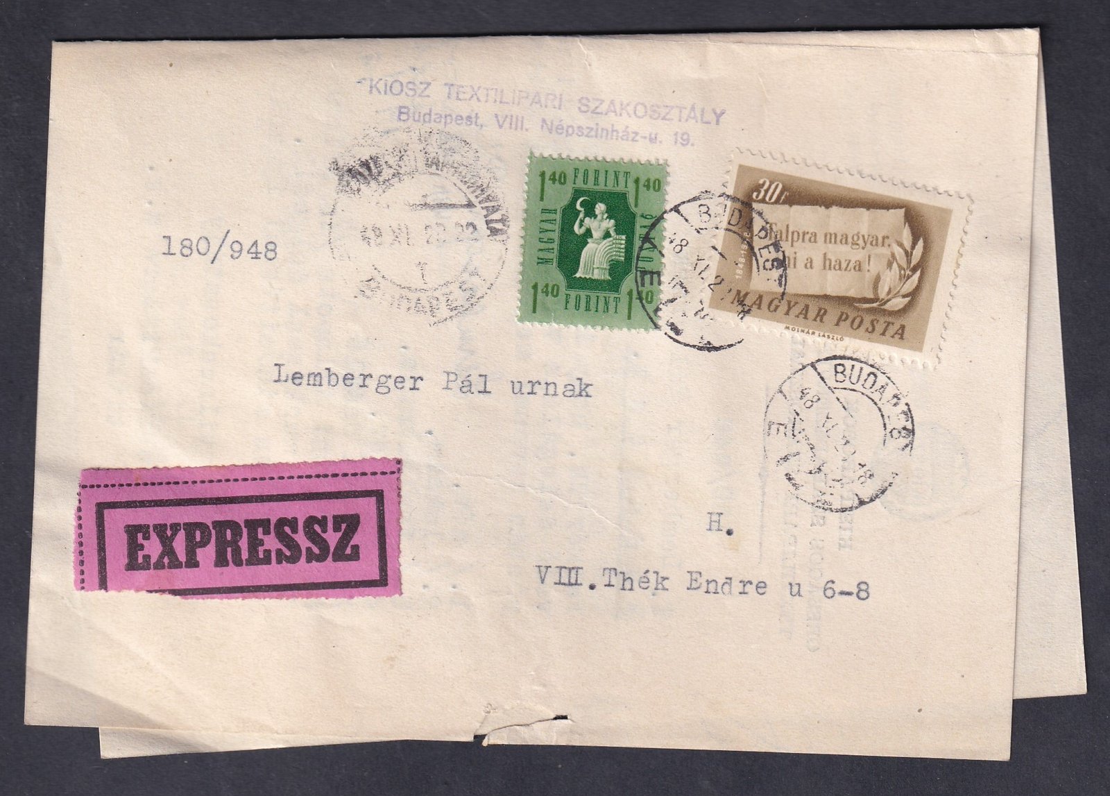 IMG_20260215_0043 1948. Budapest, helyi expressz külldemény