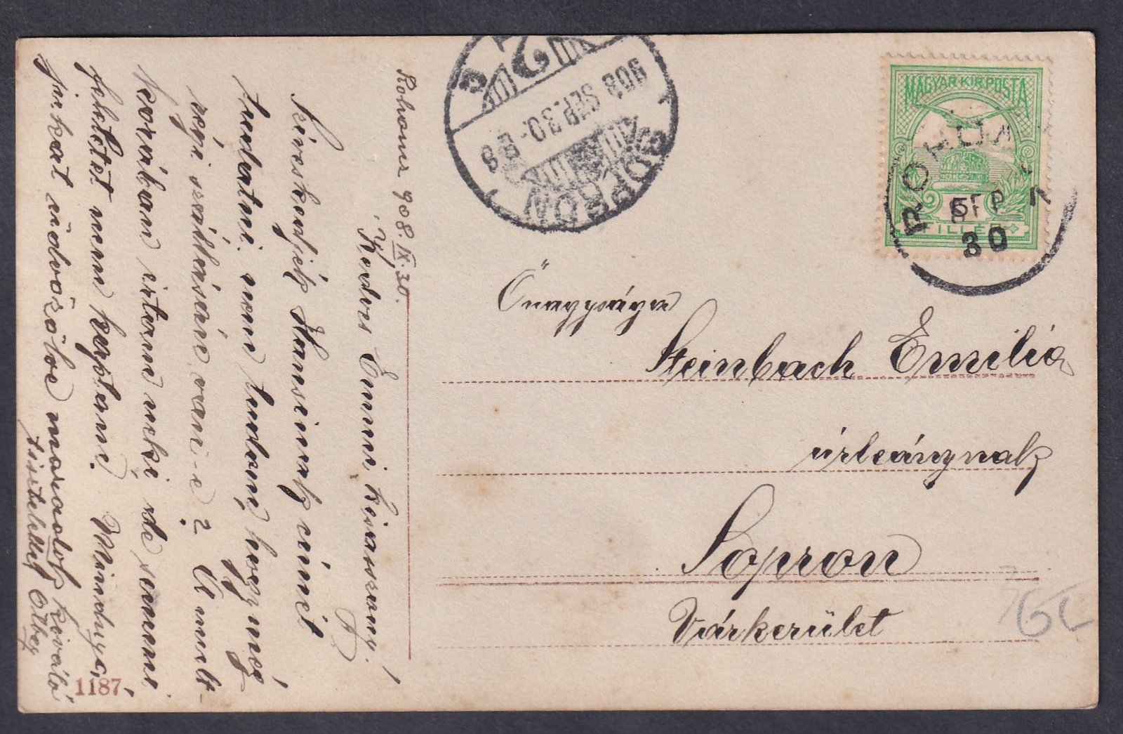 IMG_20260215_0060 1908. ROHONCZ, Sopronba feladott képeslap