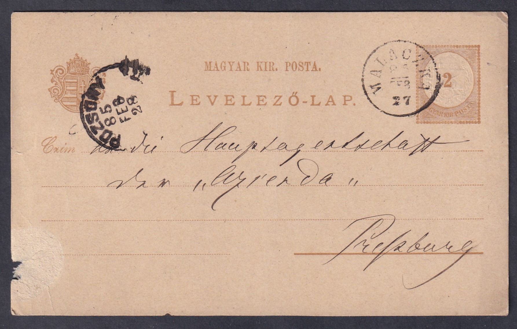 IMG_20260217_0011 1885. MALACZKA, Pozsonyba feladot levelezőlap