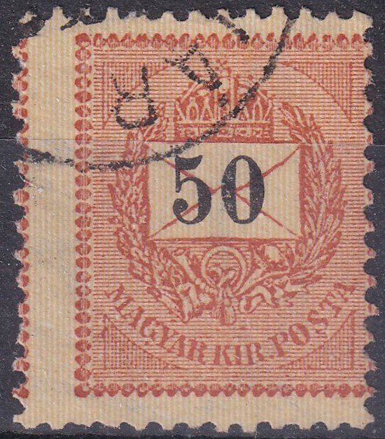 1889. 50kr /E/ elcsúszottt a szomszéd bélyegképet érintő fogazással