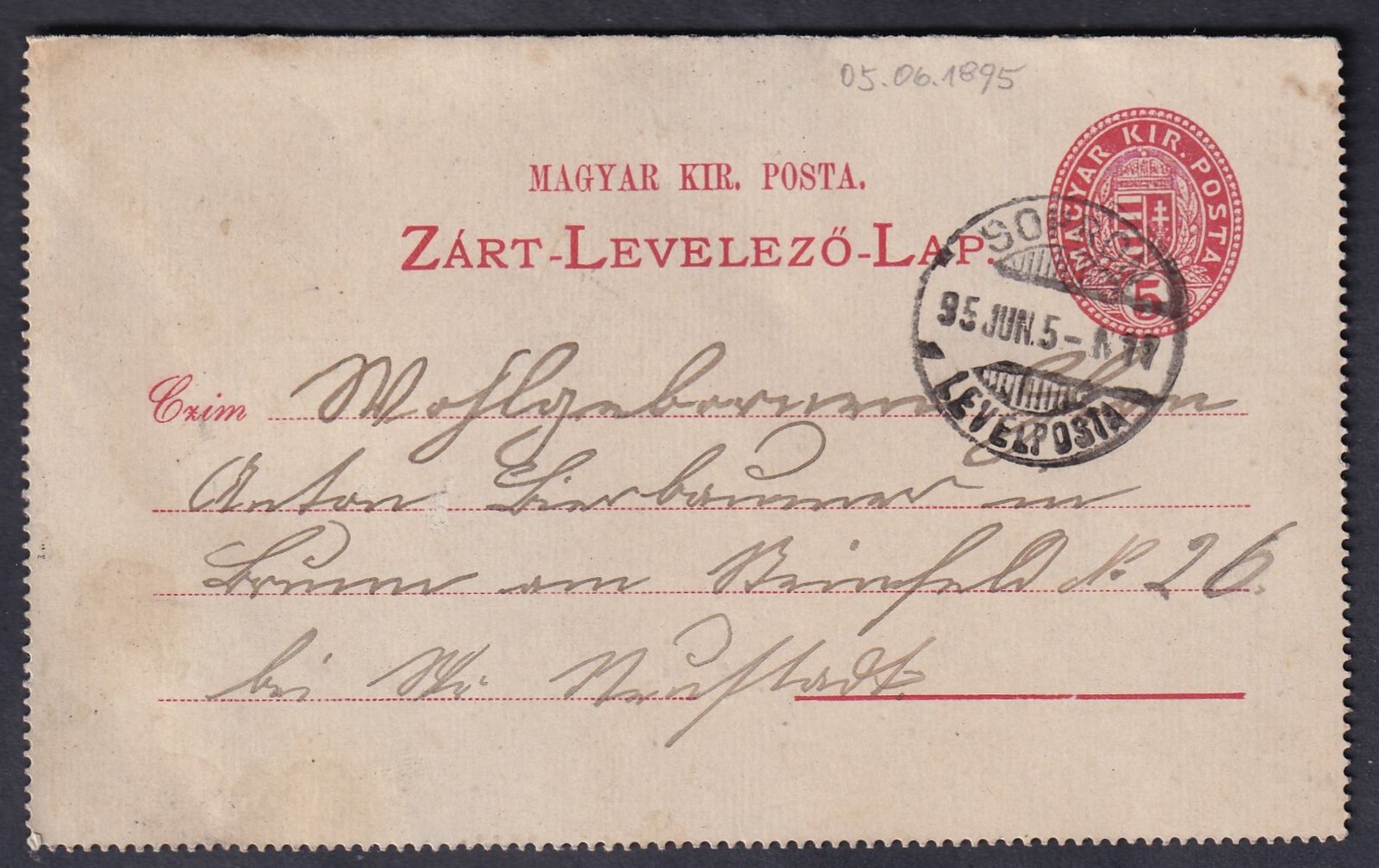 IMG_20260219_0037 1895. Sopron, Bad Fischau-Brunn-be feladott Zárt-Levelezőlap