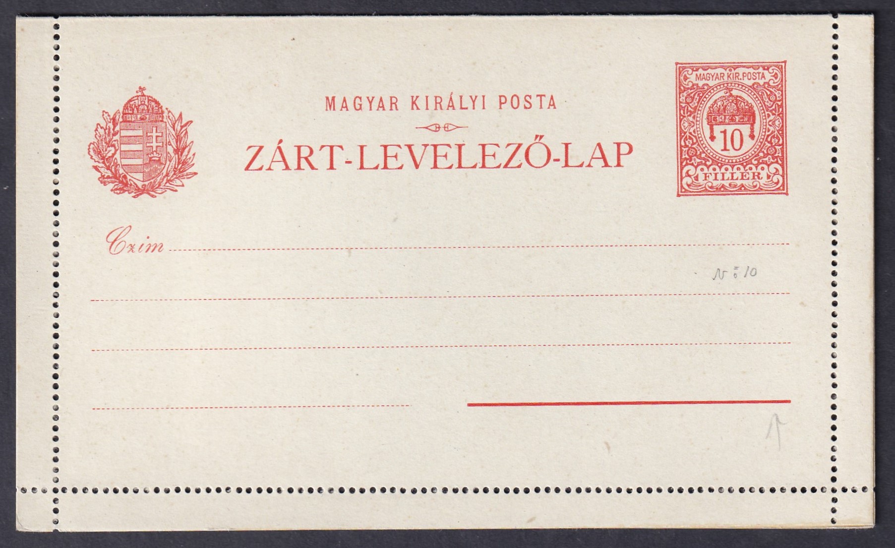 10f használatlan Zárt Levelezőlap (11,1/4-es keret fogazással)