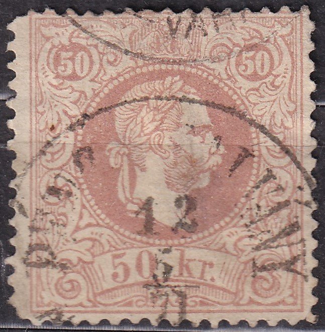 1867. 50kr rózsabarna, Pénzutalvány bélyegzéssel