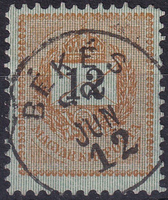 IMG_20260223_0008.6 1889. 12kr /E/, intenzív alapvonalkázás, „BÉKÉS” bélyegzéssel