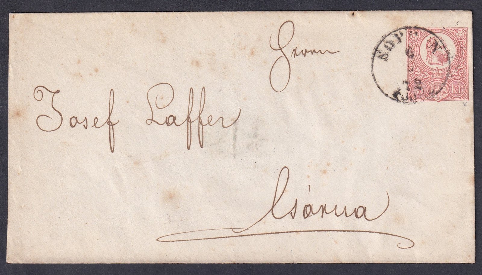 1872. SOPRON / ÉJJEL, Csornára feladott díjjegyes boríték, CSORNA érkezési -vonal - bélyegzés