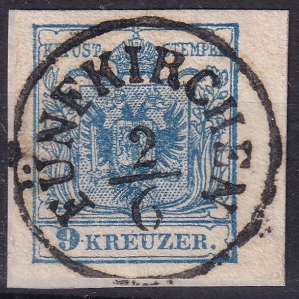 IMG_20260302_0019.6 1850. 9kr, nagyszélekkel vágva széles ívszéllel, kivágáson - FÜNFKIRCHEN