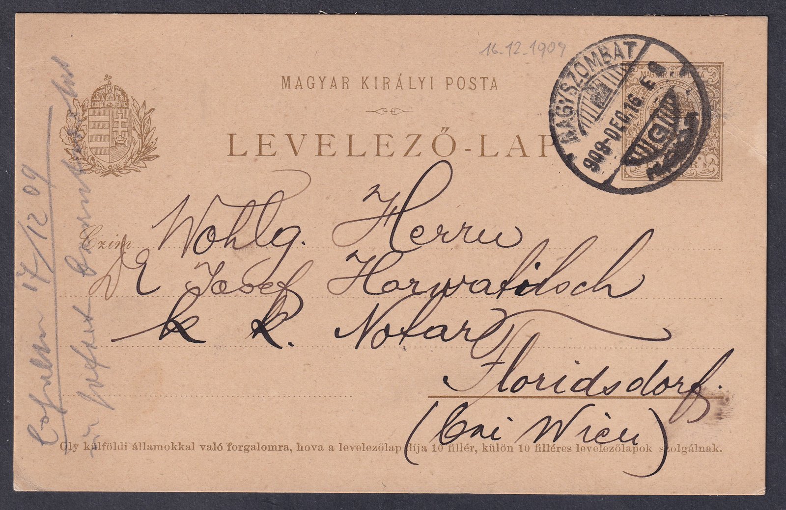 IMG_20260303_0009 1909. Nagyszombat, Bécsbe feladott levelezőlap