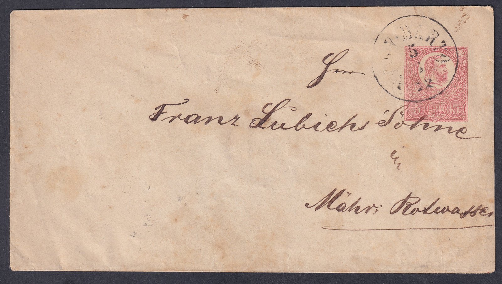 IMG_20260303_0012.1 1872. NAGY-MARTON, Rotwasser (Brotenaubach) -ba feladott díjjegyes boríték, több átmenő bélyegzéssel