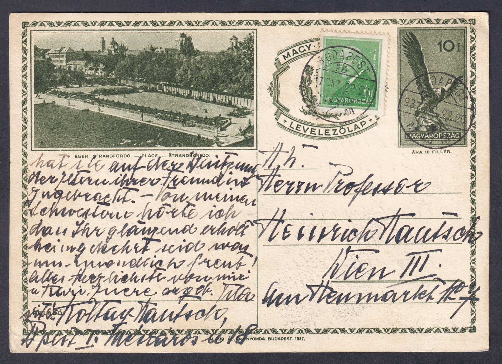 IMG_20260303_0014.1 1937. 10f Képeslevelezőlap díjkiegészítéssel külföldre feladva