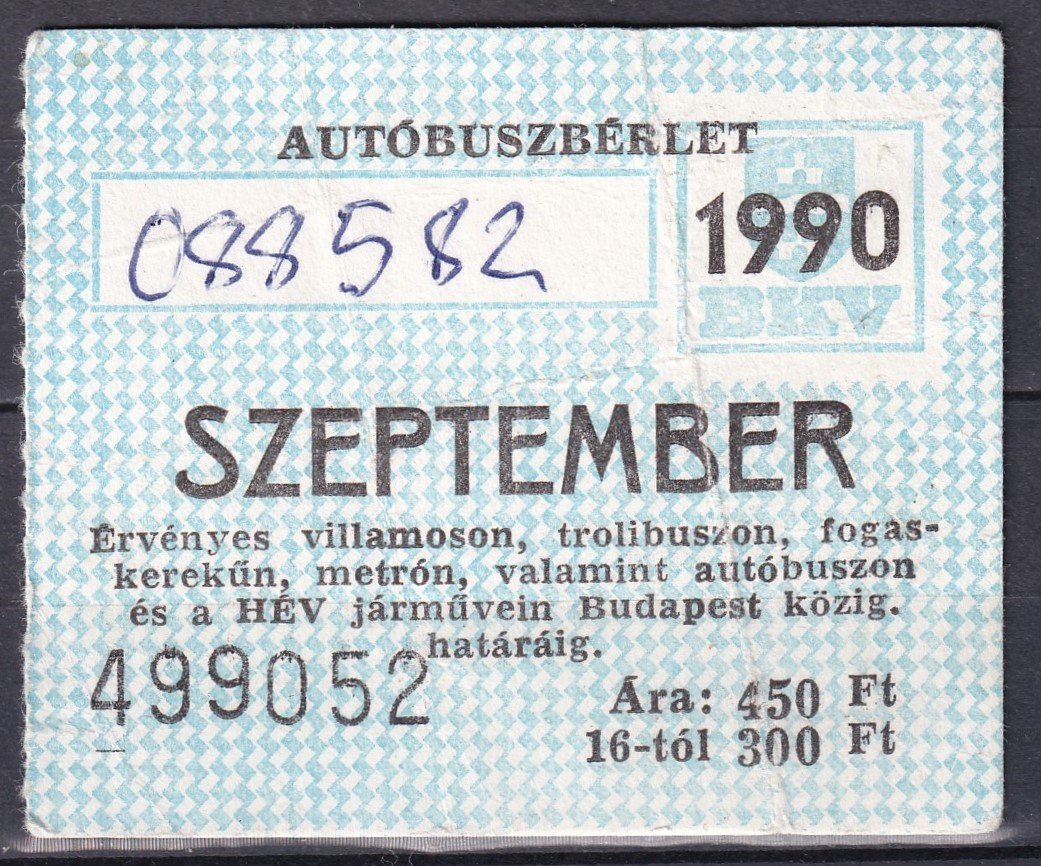 1990. Budapest, Autóbusz bérlet – SZEPTEMBER