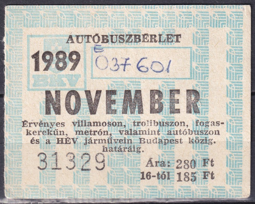 1989. Budapest, Autóbusz bérlet – NOVEMBER